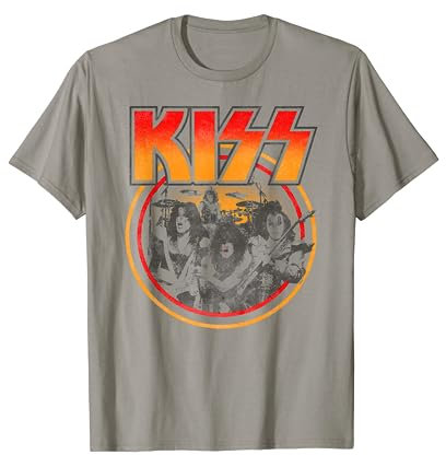 KISS - Grau, S, Herren, Klassische Passform, Halbarm, T-Shirt, Kiss-Doppelring-T-Shirt