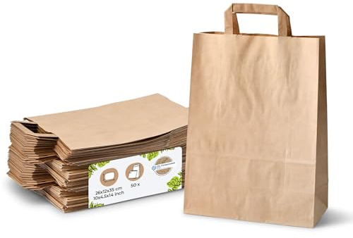 BIOZOYG 50x Papiertragetaschen 26 x 12 x 35 cm - braune Papiertüten mit Henkel Einkaufstüten - Papiertaschen Geschenktüten Tragetaschen Recyclingpapier