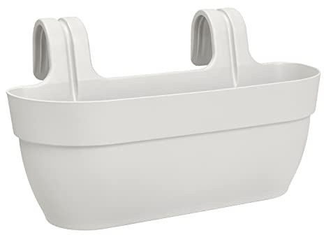 Muddy Hands Hanging Planter Outdoor Garden Fence Balcony Rail Railing Flower Herb Trough Plant Pot (Large, White)