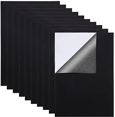 Selbstklebender Samtstoff, Rückseite Kleber Filz, A4 Klebende Samt Blätter für Kunst Bastelzwecke, Cup Mat, Bilderrahmen, Stuhlbein, Schmuckschatulle, Schwarz (10 Stück)