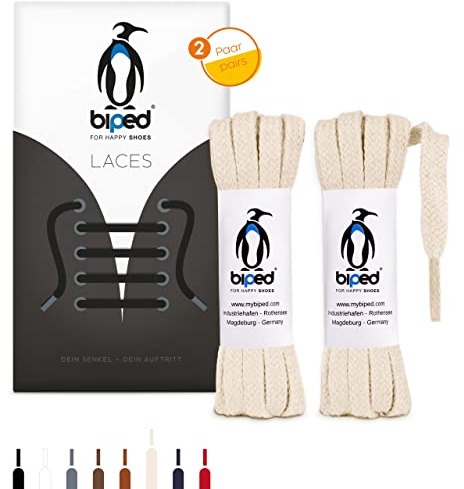 biped LACES 2 paia di lacci piatti in cotone larghi 7 mm - lacci per scarpe di qualità antistrappo per scarpe in pelle, stivali, scarpe da ginnastica - made in EU z2904(natura,140 cm)