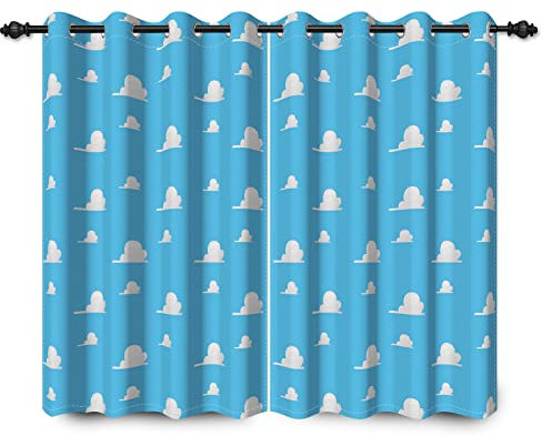 YONGFOTO 117x138cm Cortinas Nube De Dibujos Animados para Dormitorio Infantil, Soñador Esponjoso Azul Bebé Nube Moderno Minimalista Opacas Cortinas con Ojal para Guardería, 2 Paneles