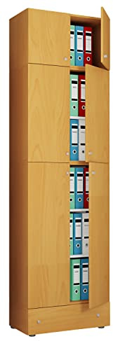 VCM XXL Büroschrank mit 5 Fächern mit Aufsatz und Schublade | moderner Aktenschrank mit Drehtüren | Maße ca. H. 240 x B. 70 x T. 39 cm – Lona 5-Fach