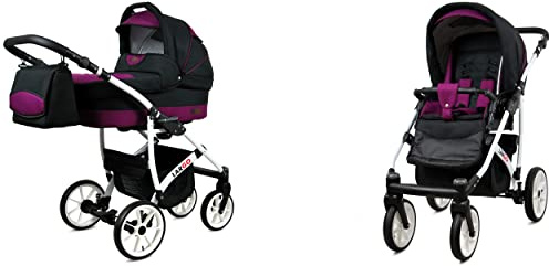 BabyLux Largo 2-in-1 Baby Kinderwagen Tief und Kinderwagen mit Zubehör Verstellbar und faltbar Aluminiumkonstruktion Wasserdicht Nicht abnehmbare Räder Black Red