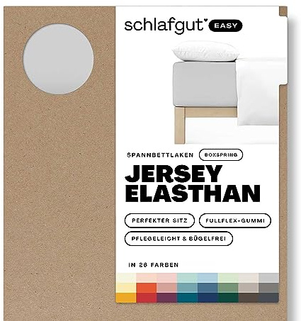 Schlafgut Easy Jersey Elasthan Boxspring Spannbettlaken 140x200 bis 160x220 Grey Light, Spannbetttuch aus superweicher Baumwolle mit Elasthan | Bettlaken, Spannbetttuch 160x200, 160x220 cm, Grau, Boxspringbett, bis 40 cm Steg, Baumwolle Elasthan