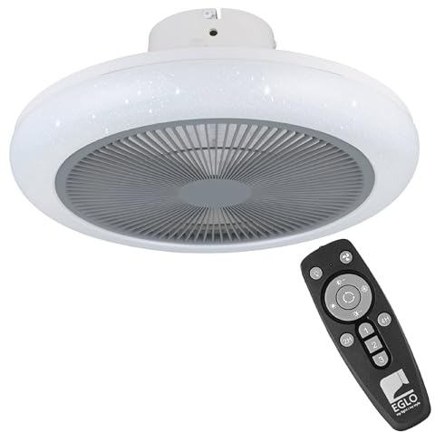 EGLO Deckenventilator mit LED Beleuchtung Kostrena, Ventilator Decke | dimmbar mit Fernbedienung, Timer, 3 Geschwindigkeiten, Kunststoff in grau-weiß, AC Motor, warmweiß - kaltweiß, Ø 45,5 cm