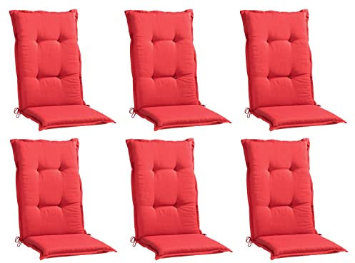 Gartenstuhlauflagen Hochlehner 6er Set - 120 x 50 cm - Rot - Polyester - Sesselauflage Sitzpolster Stuhlauflage