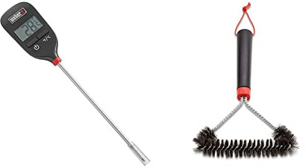 Weber 6750 - termometro Tascabile a Lettura istantanea, Nero, 3.2 x 10.8 x 5.0 cm & 12 Three-Sided Grill Brush