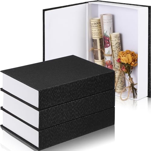 Tioncy 3 st neutrala boklådor i linne, dekorativa falska bokrekvisita, förvaring för modern lantlig heminredning, bokhylla, bordskort, foto, DIY-minnesföremål (21,8 x 15,5 x 4,6 cm, svart)
