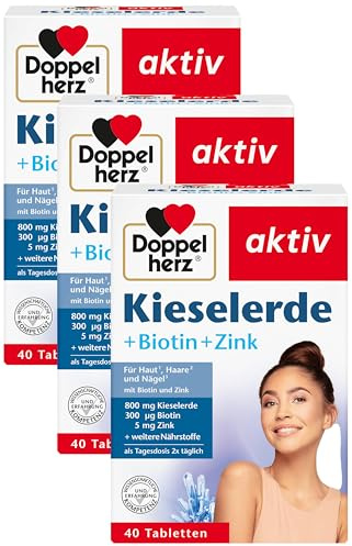 Doppelherz Kieselerde + Biotin + Zink - Biotin als Beitrag für den Erhalt normaler Haut und Haare - 40 Tabletten (Packung mit 3)