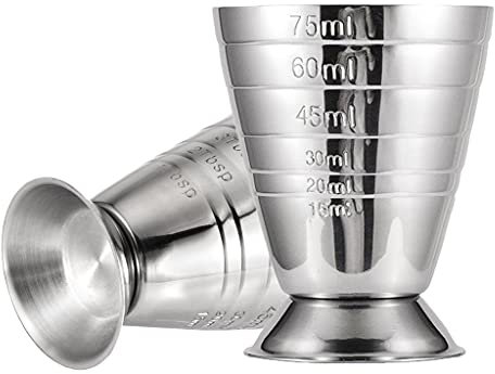 EKSED Paquete de 2, Bar Craft Cocktail Jigger Vaso medidor de Alcohol de Doble Medida de Acero Inoxidable, 75 ml, Plata