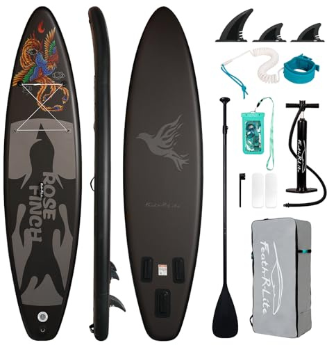 FEATH-R-LITE Uppblåsbar paddleboard med handpump, sup-ryggsäck, koppel, justerbar paddel, för vuxna, alla färdighetsnivåer (PHÖNIX-grå)