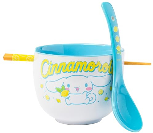 Silver Buffalo Sanrio Hello Kitty and Friends Cinnamoroll Zitronen Keramik Ramen Nudel Reisschale mit Essstäbchen, mikrowellengeeignet, 590 ml | Hello Kitty and Friends Cinnamoroll, Keramik, Nudelreis, mikrowellengeeignet, 0,59 Liter
