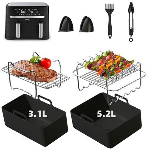Air Fryer Accessories for Tefal EY901840, Tower Vortex 17099, Lakeland 26920, Salter EK5729, Netta 9L, Set of 11 Including 2 Silicone Air Fryer Liners, Air Fryer Racks