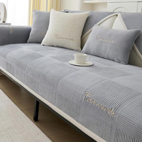 GKXLH Sofa überzug Waschbar - Neue Weiche Milch Fleece Sofa Cover, rutschfeste Sofabezug 1 2 3 Sitzer Couch überzug Sofaüberwürfe für Sektionssofa, Sofa Bezug L Form Möbelschutz (Grau, 70x70cm)