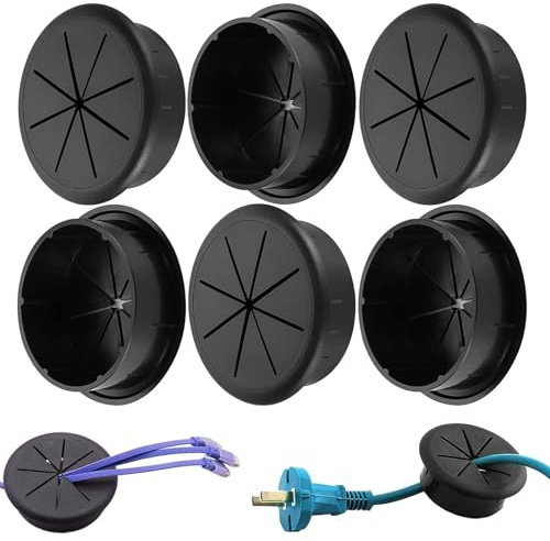 YanBous Set di 6 Passacavi Flessibili da 60mm in Plastica - Coperture per Fori dei Cavi Nere, Ideali per Scrivanie & Mobili Ufficio, Montaggio Semplice