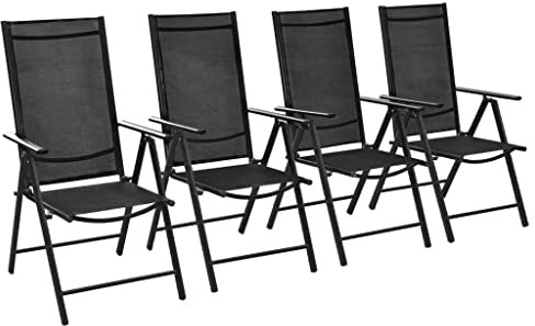FUDUGEHMIOFWFJJ stapelstuhl Garten,gartenmöbel Set günstig,Gartenstühle Klappbar 4 STK. Aluminium und Textilene SchwarzGeeignet für Garten, Terrasse, Esszimmer
