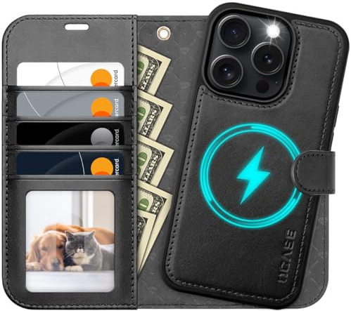 OCASE Kompatibel für iPhone 16 Pro Max Hülle (2in1) Leder Case, Graphit | Abnehmbare magnetische Hülle, Mit Handschlaufe, Kabelloses Laden, Kartenfach, Standfunktion, Handy RFID Schutzhülle