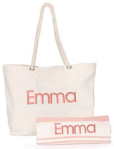 Wanapix|Bolsa de Playa Bordada|Personalizada|Asa de Cuerdas|12 L de Cap.| Elige Bolsa + Fouta o solo Bolsa