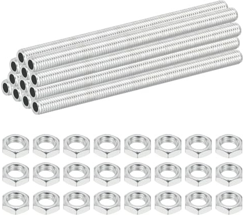 PATIKIL M8 Feingewinde Kohlenstoffstahl Lampenrohr mit Mutter, 12Set 100mmHohles Rohrgewindeadapter Befestigungselemente für Lampenleuchten Deckenleuchte DIY, Weiß Zinkbeschichtung