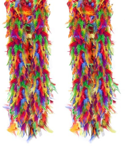 Uposao 2PCS Federboa Weihnachtsboa Regenbogen Federboa Flauschige Truthahnfedern Halloween Handwerk Hochzeitsdekoration Girlande Federschal Damen Mädchen 20er Jahre Karnevals Kostüm Accessoire 200CM