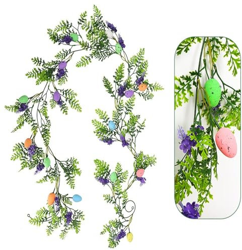Ostern Kranz, osterdeko, Osterkranz mit bunten Ostereiern, Türkranz Frühling Tür Deko, dekokranz, für Haustür Fenster Wand, Party, Dekoration Einer Treppe (B,200 cm)
