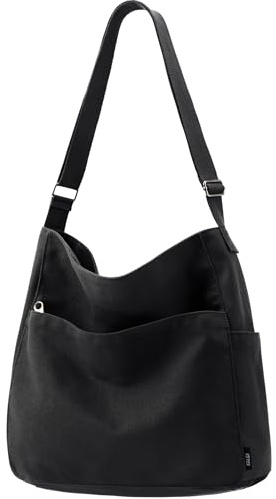 KALIDI Canvas Tote Bag Large Hobo Crossbody Shoulder Handbag BlackZipper Messenger Bag for Women or Men Casual College Work