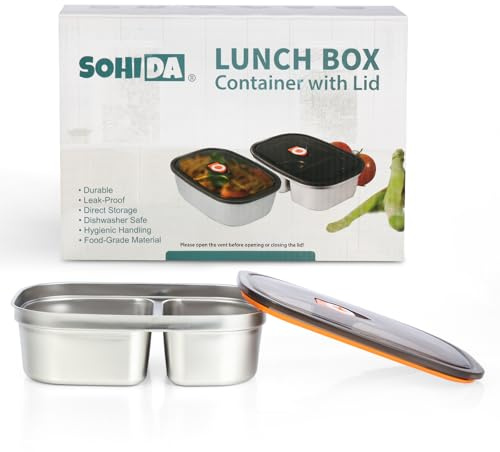 SOHIDA Electric Lunch Box Dual Compartment Container with Lid, Removable Replacement Tray, Easy to Clean, Dishwasher Safe (Only for 1.5L Electric Lunch Box)