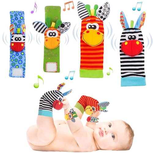 Baby Rasseln Socken Spielzeug Handgelenk Rassel und Fuß Finder Socken Neugeborene Baby Sensorisches Spielzeug für Mädchen und Jungen 0 3 6 9 12 Monate Geschenke (Orange)