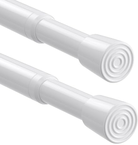 Barra de tensión para cortina de ducha, 80-150 cm, color blanco, paquete de 2 | Extensible, sin taladrar, varillas de resorte, ajustables para cortinas, ropa, ventanas