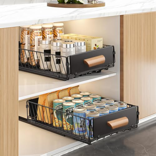 Lot de 2 Tiroir Coulissant Cuisine Extensible - Organisateur de Tiroir et Placard Sans Perçage, en Acier Inoxydable, 40 x 24 x 10 cm, Charge 20kg, Rangement pour Couverts, Épices, Bocaux
