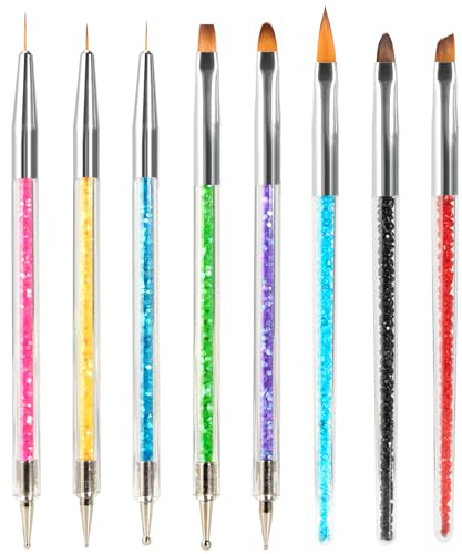 8 Stück Nagel Pinsel, Nagelkunstpinsel Pinsel Set, Pinsel für Nägel mit Doppelkopf Nail Art Pinsel Set Dotting Pen und Gel Brush for Nails Präzise Pinsel für Nageldesign und Verzierungen
