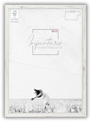 Infantasie 'N°2' Bilderrahmen 33x48 handgefertigt nach Maß | Eiche Sanremo Weiss | MDF Holz-Design Collage Rahmen inkl. Kunstglas und Metall Aufhänger (Querformat & Hochformat)
