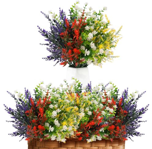 ddckj 6 Piezas Flores Artificiales Exterior Plantas Artificiales Exterior Resistentes a los Rayos UV Adecuado para Hogares, Balcones, Cestas Colgantes, Terrazas y Jardines