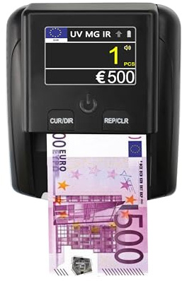 STANEW Geldscheinprüfer mit Integriertem Zähler und Wiederaufladbarem Akku, erkennt Euro, Dollar und Pfund, Zeigt die Anzahl der Banknoten nach Wert mit einem Klick, TFT-Display