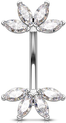 OUFER 14G Gold Bauchnabelpiercing Schmuck Edelstahl 316L Bauchnabelring Blume Transparente/Schwarz Marquise CZ Piercing Bauchnabel Belly Button Ring für Damen 8/10 mm