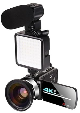 RDVXI Caméra pour Vlogs, Caméscope de caméra vidéo 4K for caméscope d'enregistrement Vlog WiFi Ivre Vision Nocturne 4K 56MP 3.0 Caméra d'enregistreur Zoom numérique inch 16x(16G SD Card,Rot)