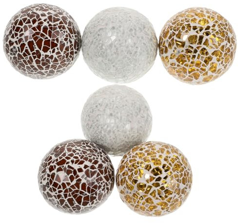 ULTECHNOVO 6pcs Decorative Glass Orbs Crystal Balls 6cm Mosaic Sphere Centerpiece for Bowls Vases Dining Table Home Decor Gold Deep Khaki White