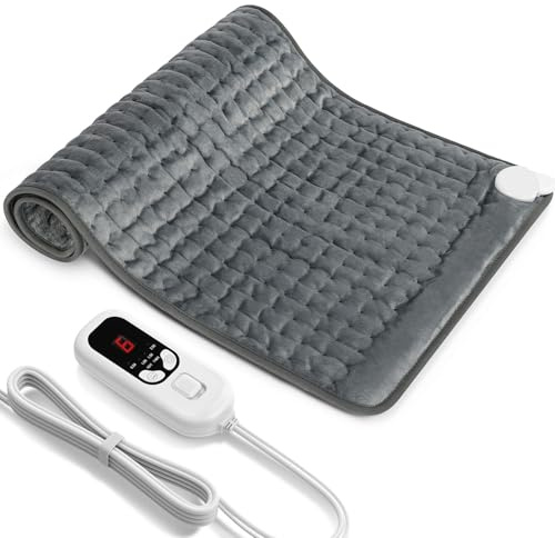 Levesolls Termoforo Elettrico 84x43 cm – Per Schiena, Spalle e Addome, 6 Livelli Di Temperatura, 4 Timer, Riscaldamento Rapido, Spegnimento Automatico, Lavabile In Lavatrice – Grigio Scuro