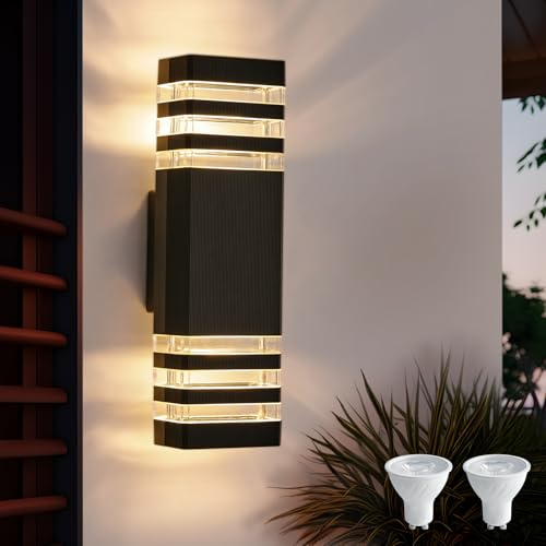 CELAVY LED Aussenlampe Wand Außenleuchte Außenlampe Schwarz, IP65 Up Down Wandleuchte aussen Wandlampe außen, GU10 3000K Aussenleuchte Ausenbeleutung Aussenbeleuchtung Hauswand Terrasse Haustür