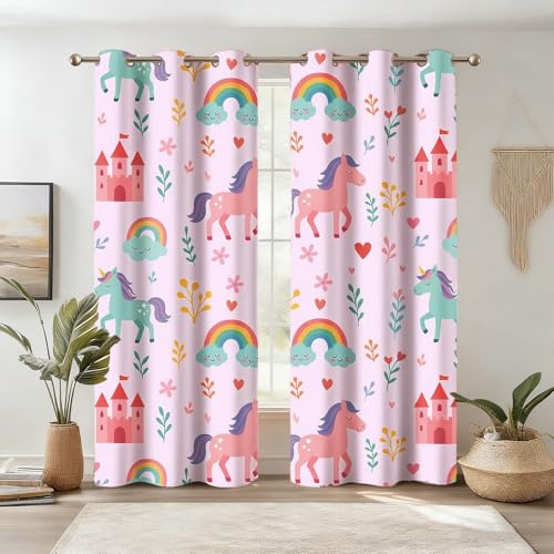 SeseBee Mädchen-Einhorn-Vorhänge, 2er-Set | Magische Regenbogen-Verdunkelungsvorhänge | Niedliche Fantasie-Deko fürs Kinderzimmer | Süße Mädchen-Kinderzimmer-Deko