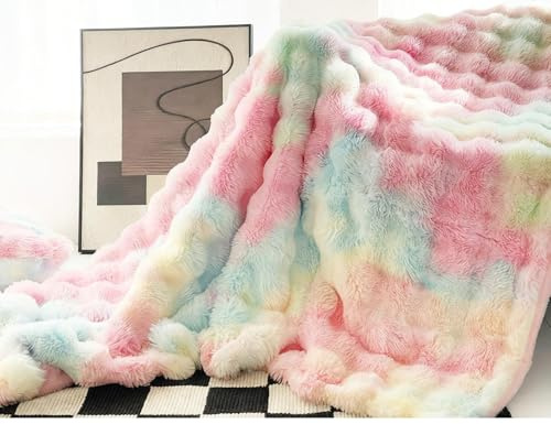 Kuscheldecke Flauschig, Bunt Bubble Decke, 100x160 cm Flanell Plüschdecke, Warme Dicke Sofadecken Geschenk, Weich Kuschelige Tragbare Decke, Blanket für Wohnzimmer, Sofa, Schlafzimmer