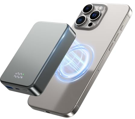 Batterie externe magnétique sans fil, chargeur portable 26800 mAh, entrée et sortie USB C pour iPhone séries 17/16/15/4/13/12 et autres téléphones Android (gris)