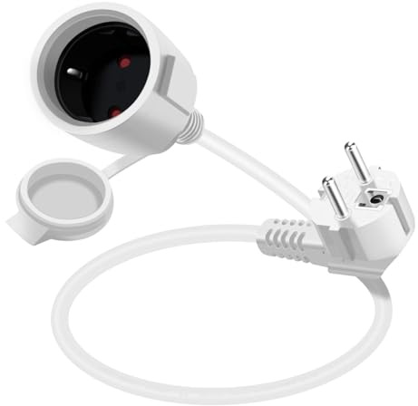 YINGAYOU Prolunga Schuko Corta 16A 250V Prolunga Elettrica Schuko 90 Gradi Impermeabile, 2AC IP44, Adatta per Ambienti Interni o Esterni (Bianco, 0.3 m)