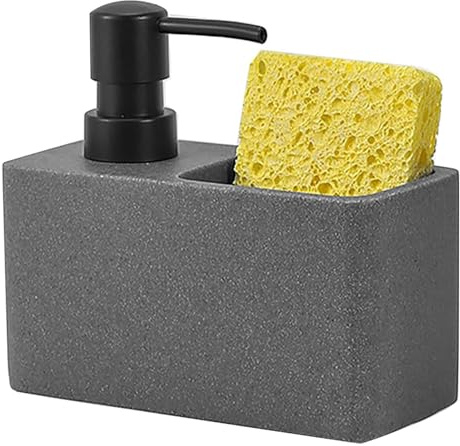 Hand Soap Dispenser Detergent Dispenser With Sponge Caddy Marble Surface Kitchen Soap Storage Pump Large Capacity Press Type Holder For Sink Bathroom Spring Decor(Gray)