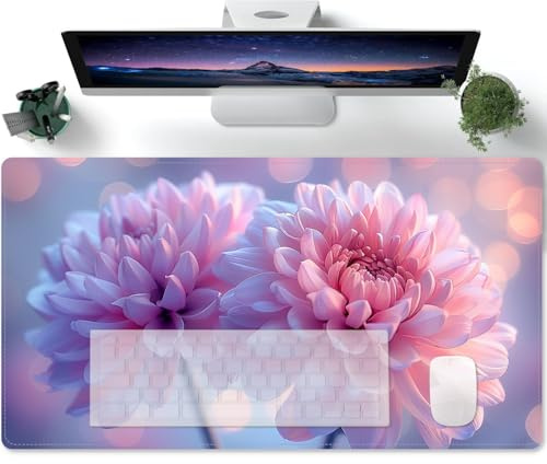 PORNHUX Mauspad XXL,Groß Mauspad Gaming mit Riese blumig rosa-lila Motiv Tischunterlage Large Size Spezielle Oberfläche Schreibtischunterlage Verbessert Präzision und Geschwindigkei 600x300x3mm