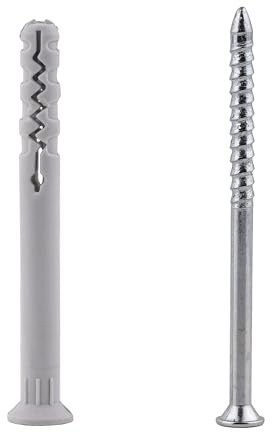 MIVOS Schnellmontage Schlagdübel mit Schrauben, Trichter - 6 x 60 mm - 20 Stück - Dübel mit Flanschschraube - Einschlagdübel - Nageldübel - Kunststoffdübel