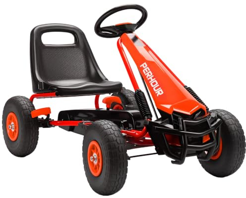 AIYAPLAY Gokart mit Handbremse Verstellbarem Sitz Kinder 3-8 Jahren Rot