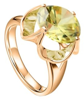 Ayoiow Ring Gold For Woman Gelbgold, Einzeln Rund Peridot Ehering Verlobungsring, Vorsteckring Gold 585 Ehering für Freundin
