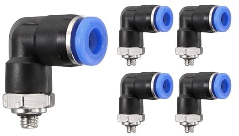QUARKZMAN 5Stk Push To Connect Fittings Male Elbow 6mm Rohr Außendurchmesser x 10-32 UNF Gewinde Kunststoff Quick Connect Luftschlauch Pneumatic Fitting Kit Push Lock Connector PL6-U Blau
